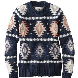 LL Bean Navy Fair Isle Cotton Sweater
